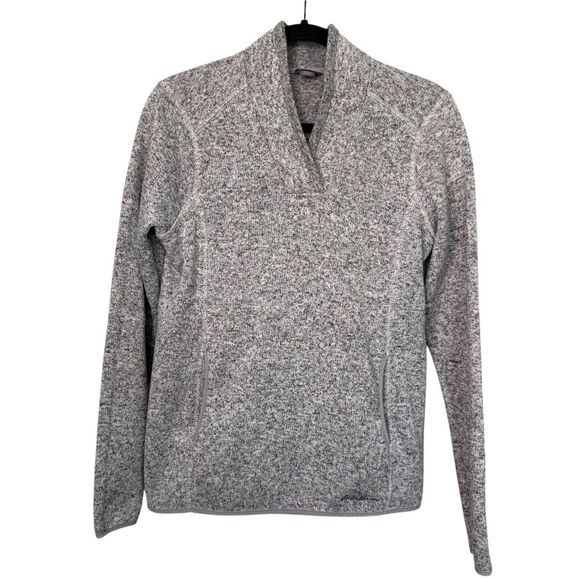 Eddie Bauer Tops - Eddie Bauer Fleece Lined V-Neck Pullover Pockets Marled Grey Mint Womens Medium